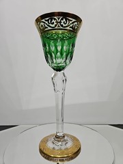 8.5″ Wine Goblet Glass, Green cut to clear Gold Crystal Saint St Louis Stella #2