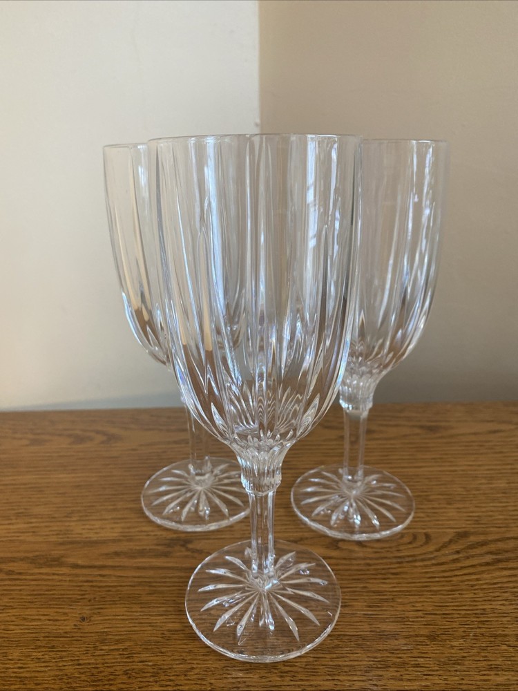 SET OF 3 Gorham Crystal SUNDANCE 8-3/8″ Ice Tea Glasses; Water Goblets Excellent