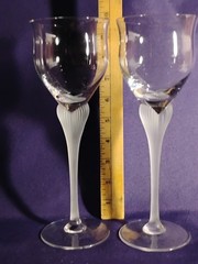 Set of 2 Mikasa Sea Mist Clear Glass Wine Glasses White Frosted Ribbed Stem 8 in