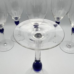 6 Pc Zrike Vintage Cobalt Blue Teardrop Wine Glasses 8” Handblown