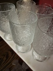 Vintage Indiana Glass Crystal Ice Tree Bark Footed Glass Tumbler 5.5”