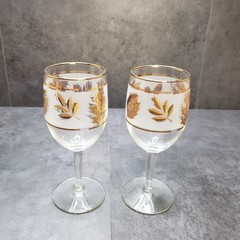 Vintage Libbey Stemmed Wine Glasses Golden Foliage