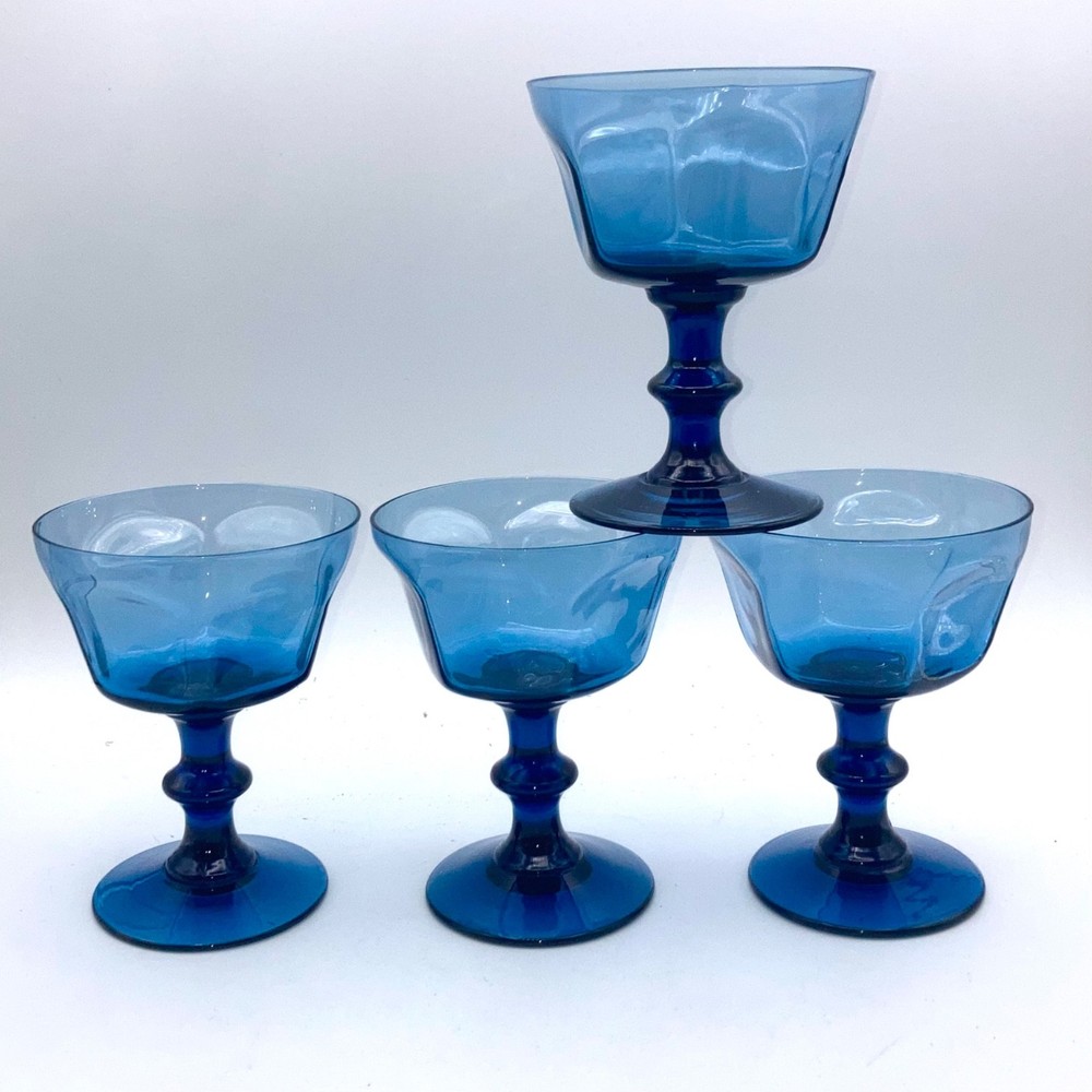 Vintage LENOX Blue Champagne Tall Sherbet Glasses 5″ Tall Set of 4