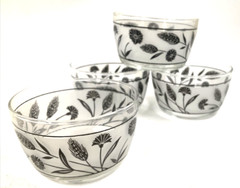4 Libbey Silver Wheat Snack Fruit Bowls Set Vintage 3 1/2″ Leaf Frosted Glass EU