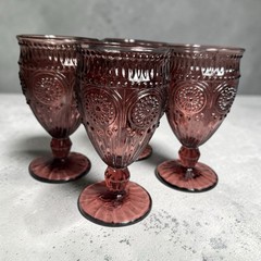 Pioneer Woman Plum Purple Adeline 8 Oz Footed Water Wine Goblets 6 1/2″ Set Of 4