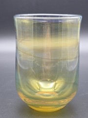 Hand Blown Studio Art Glass Signed Tumbler Yellow Amber Opalescent Swirl