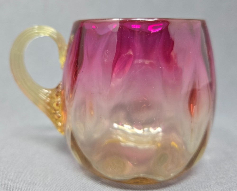 Antique New England Glass Blown Optic Molded Amberina Punch Cup Circa 1870s