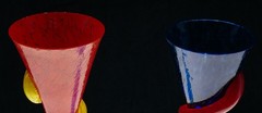 Pair of Tall Stem Mexican Fire-Blown Glasses Vibrant Colors Swirls 10.25in USED