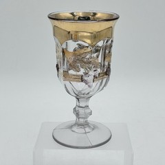 Vintage Bohemian Gold Overlay Goblet with Grapes & Leaf Design EAPG Style