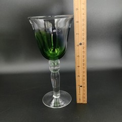 Pier One Goblet Wine Glass Blue/Green/Clear Thick Blown Glass Lot of 3