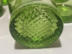 (9)Emerald Green Glass DOF Whiskey Rocks Tumblers Nubby Waffle Bottom