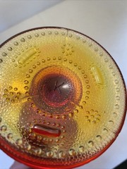Pair 2 Vintage Kemple Goblets Red To Gold Amber Ambre Lace & Dewdrop 6” Tall