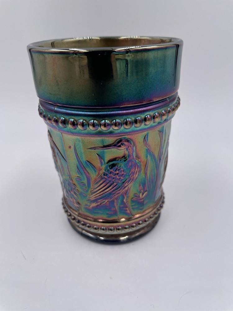 Dugan Stork And Rushes Pattern Carnival Glass Tumbler In Cobalt