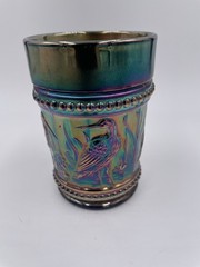 Dugan Stork And Rushes Pattern Carnival Glass Tumbler In Cobalt
