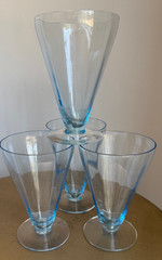 Vintage Translucent Blue Paneled Glasses Footed Fruits Desserts Cordials Spirits