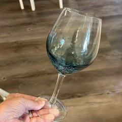 Pier 1 Teal Blue Crackle Red Wine Glasses Hand Blown 18oz 8.75” Set of 2 HTF EXC