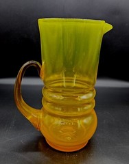 7pc MCM Lucyna Pijaczewska Poland Art Glass Jug Glasses Yellow/Orange *GLOWS