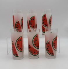 Set of 6 – Libbey Frosted Tom Collins Glasses With Watermelon Slices MCM – MINT