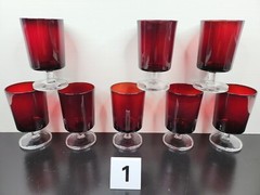 28 Pc Cristal D’Arques Cavalier Ruby Goblet Champagne Wine Cordial Red Glass Lot