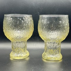 Vtg INDIANA Light Yellow Glasses CRYSTAL ICE Tree Bark Pattern Lot of 2 Tumblers