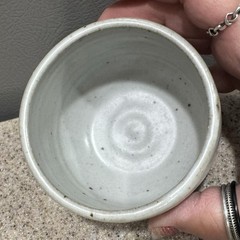 Vtg Pottery Cup Light Blue/Green Round Artist Signed MUD Numbered in EUC
