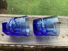 Fostoria Argus Henry Ford Museum Cobalt Blue Low Ball Style Glasses (2) READ