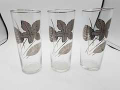 Three Mid Century SILVER LEAF GLASSES Libbey MCM Clear 6.5″ TALL Clean