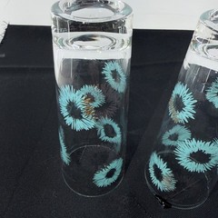 MCM Atomic Highball Glasses Set of 2 Turquoise Blue and Gold Vintage