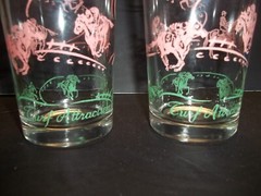 2 Vintage Peanut Butter Glass “Turf Attraction” Horse Racing Glass Tumblers