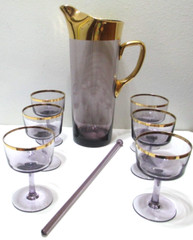 Vintage Handblown Crystal Glass Barware Set of 8 Made in Hungary Amethyst Gold