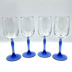 Lenox Crystal Swag Drape Cobalt Blue Stem Gold Rim Optic Swirl Wine Goblets 4 PC