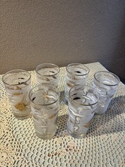 6 Libbey MARINE LIFE Glasses Fish Seahorse Gold Aqua 1950s MCM Cocktail