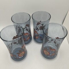 VTG Libbey Bolero Franco Orange Poppies Tumblers Glasses 1970s Set of 4
