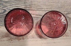 Cranberry Glass Tumblers Rib Optic Hand Painted 3 3/4″ Antique Victorian Era