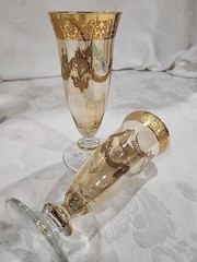 TF Imports Vintage 24K Gold Encrusted Footed Goblet Glasses, set of 4