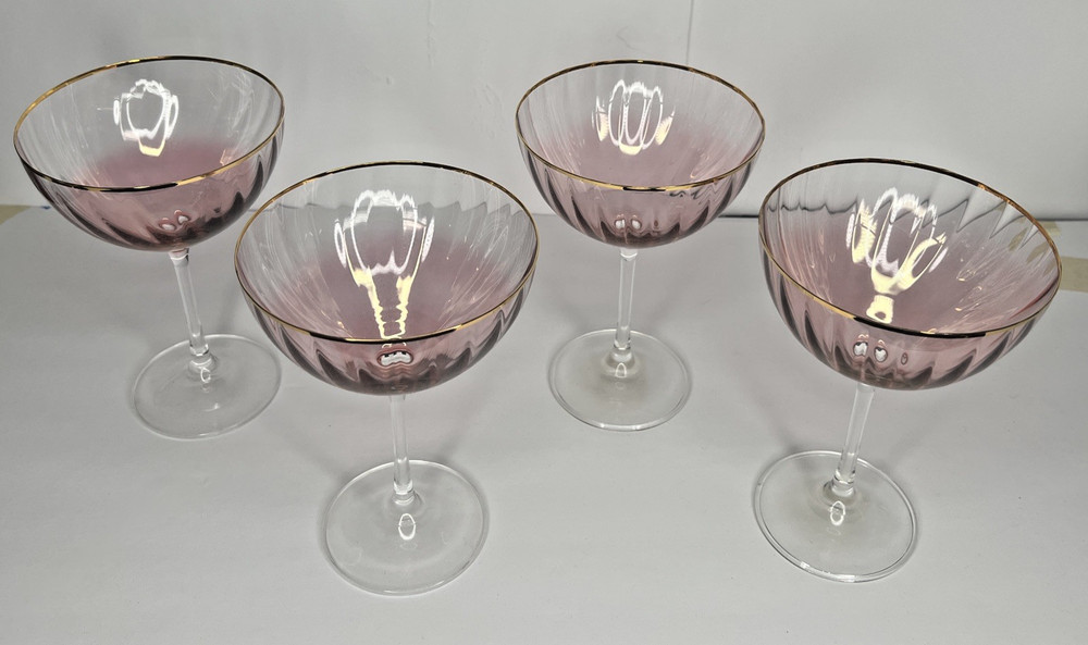 Anthropologie (4) Pink Gold Waterfall Coupe Champagne Wine Glass Ombre 24k Gold