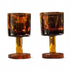 Vintage Amber Glass Goblets (2) Mid Century Modern Stemware Retro Drinkware READ
