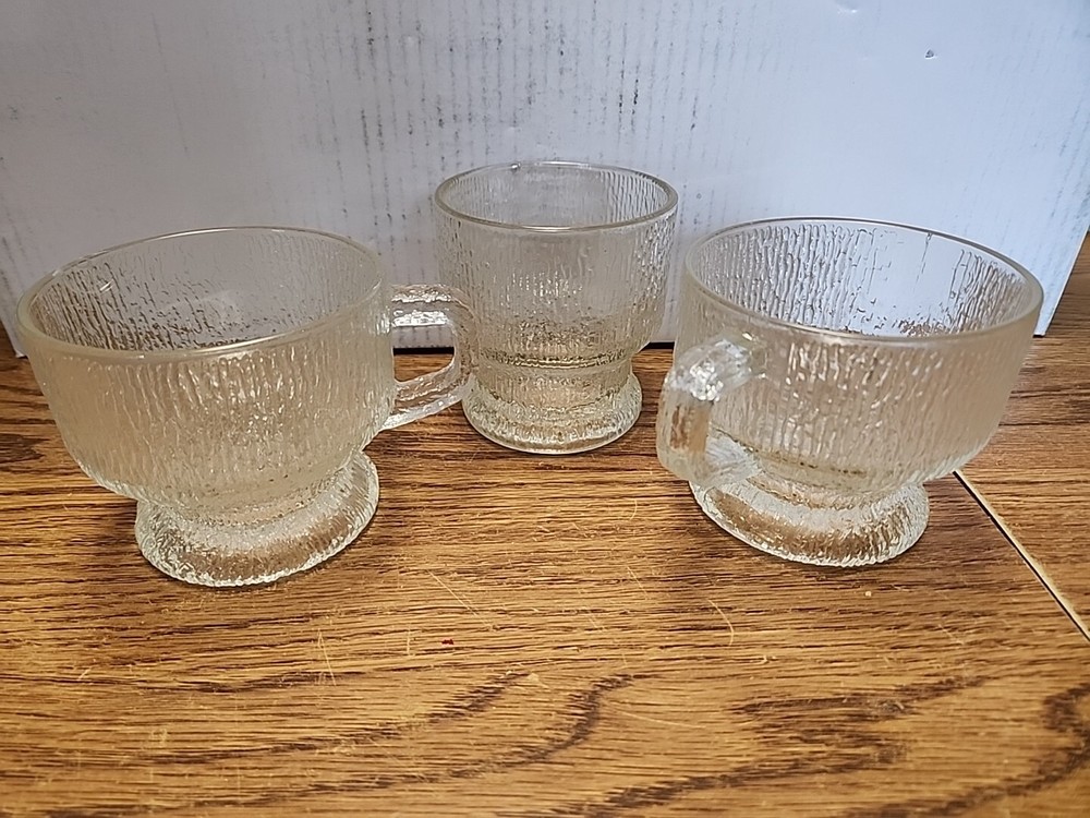 3 Vintage Indiana Glass Crystal Ice Tree Bark Footed Barware Mix Lot
