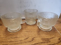 3 Vintage Indiana Glass Crystal Ice Tree Bark Footed Barware Mix Lot