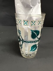 Vtg MCM Hazel Atlas Green Ivy Vine and White Drinking Glass 5”High Replacement