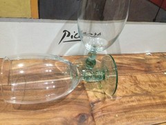 2 Libbey Metropolis Glass Goblets ice tea goblets green stem 7»X3»