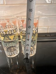 mcm geometric glasses, Pink, Yellow, Green Set Of 2 , 7” Tall