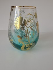 Cornet Barcelona Ocean Majesty Stemless Wine Glass Teal Gold