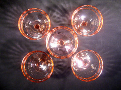 Champagne Tall Sherbet Glasses Pink Optic Bowl Unknown Manufacturer Set of 5