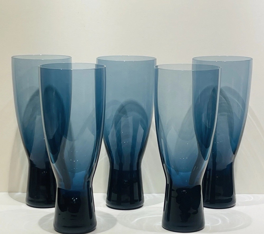MCM Imperial Glass – Ohio Reflection Blue Set Of 5 Iced Tea Glasses 8″