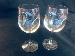 LENOX POPPIES ON BLUE SET OF 2 GLASS GOBLETS 10 OZS EX.CONDITION