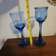 2 Talitha Horne 1970s Cobalt Hand Blown Art Glass Wine, Jackson Hole Wy, heavy