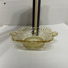 VTG Fostoria Baroque Topaz Yellow Glass Nut Trinket Candy Dish Bowl