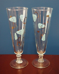 Federal Glass Amoeba/Boomerang Teal with 24kt Gold Pilsner Champagne Wine