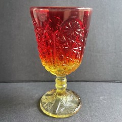 Vintage L.G. Wright Amberina Daisy&Button Wine Cordial Glass Red Yellow